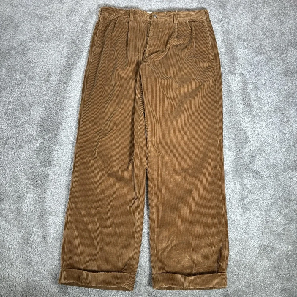 Vintage Brooks Brothers Pants Mens 36x30 Elliot Brown Corduroy Pleated Cuffed